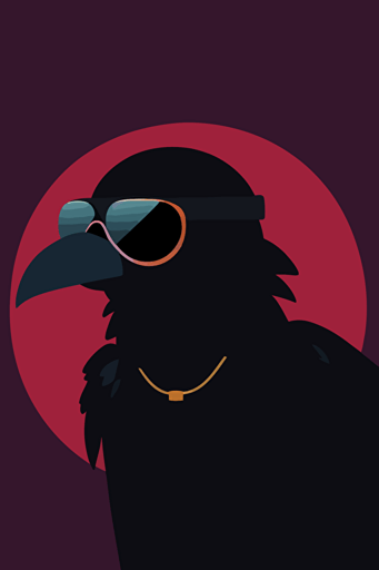 minimalist poster, anthropomorphic crow, dark sunglasses, leather jacket, vector,