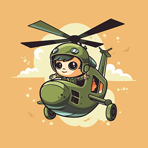 gaming cartoon style, soldier holding AT launcher jumping out of the helicopter "MH little Bird", vector art