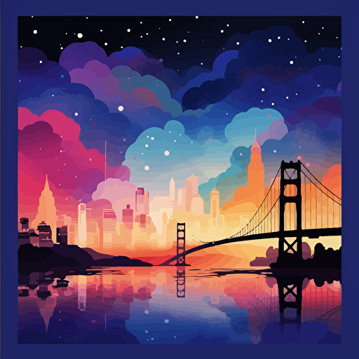 colorful vector art, galaxy san francisco shilouette