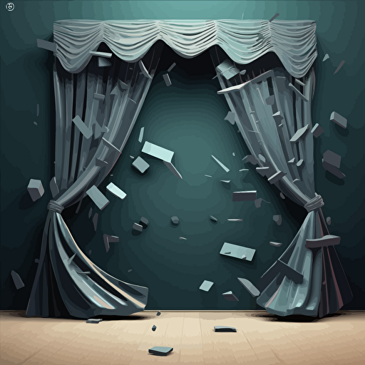 theater stage with ripped curtains, dynamic, vector