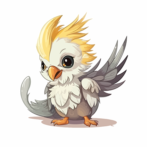 cute cockatiel that thinks it's a dragon with its wings spread design, 2d, vector, white background