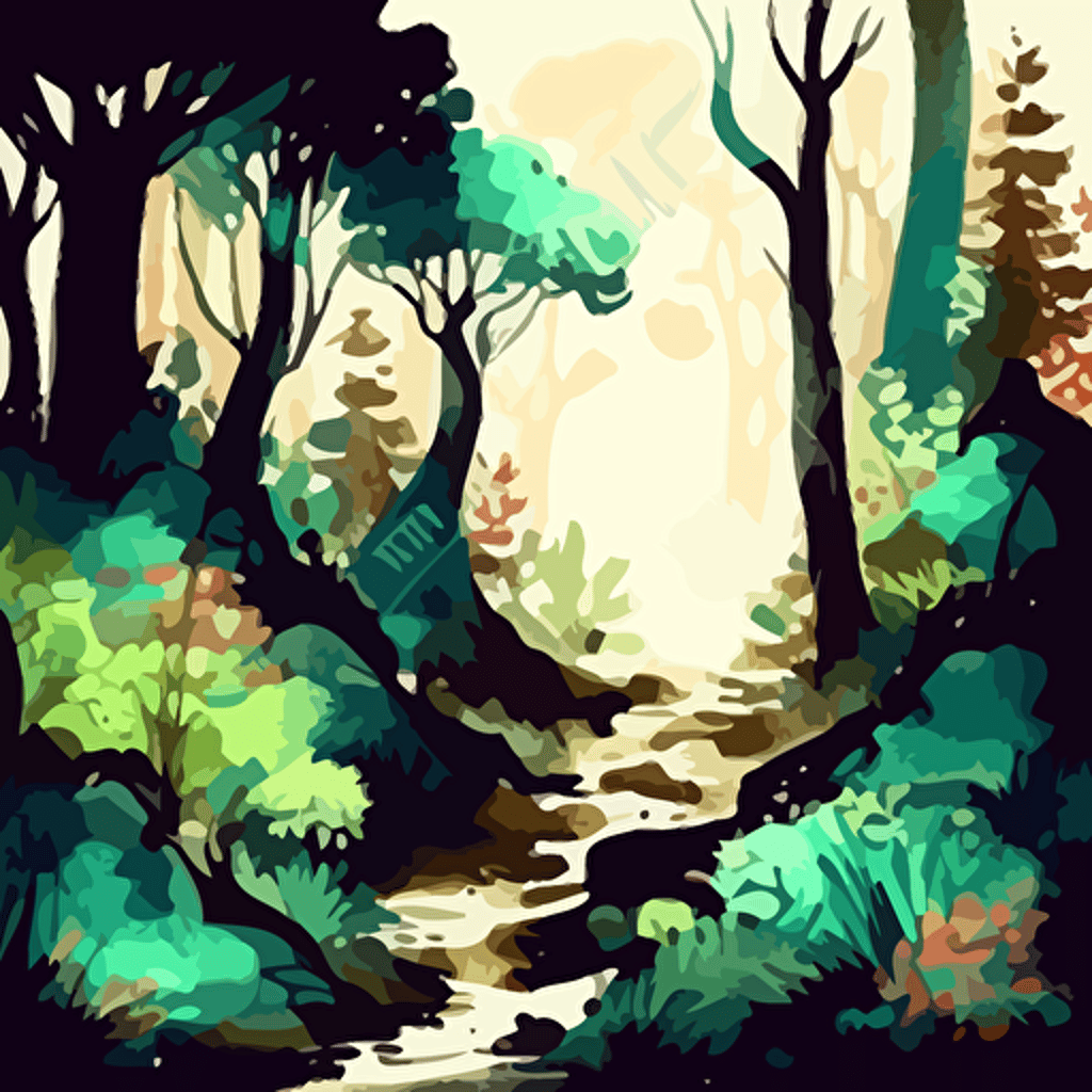 seemless pattern. High resolution vector image. Journey through an enchanted forest. Watercolor