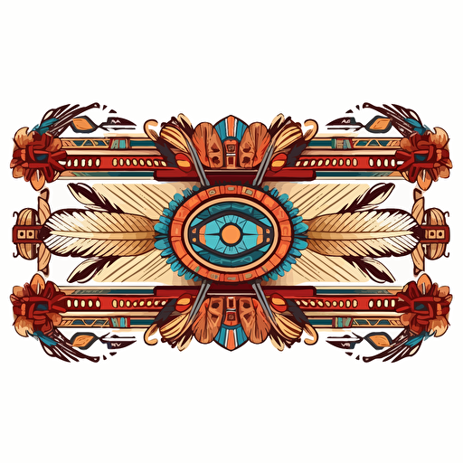 empty horizontal Text frame concept vectorized with textspace in the center, hight detailed, native american decor, white background