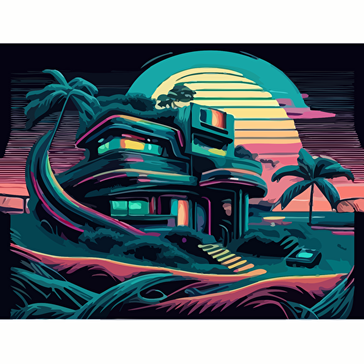 Cyber wave art style colored vector digital printing house