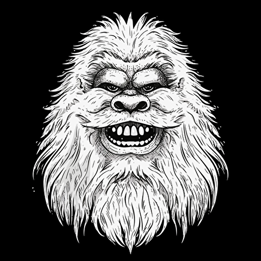 smiling Yeti face, black and white, vector draw, sketch