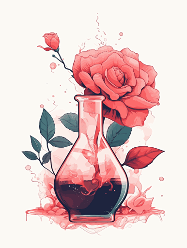 Science, technology and roses，modern minimalist illustration，A clean background, Gradient color, Vector，White background