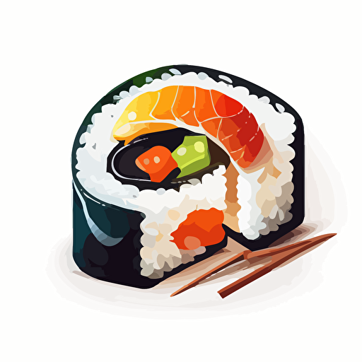 One maki sushi, minimalistic design, vector art, white background