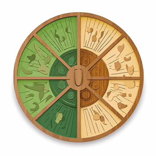 wooden face mask in circle, vector style, brown, green