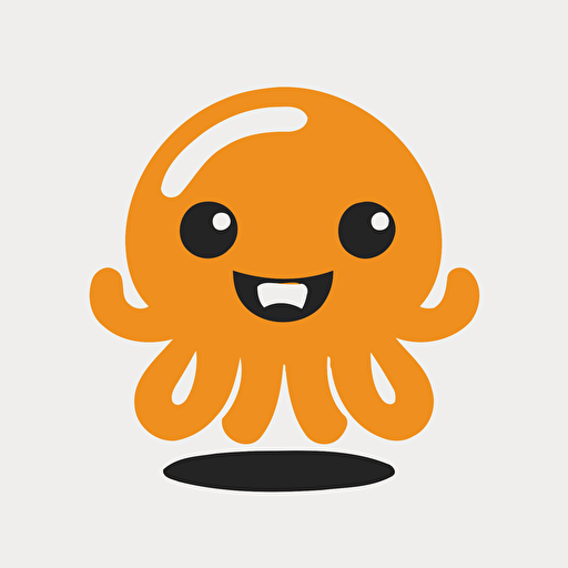 a mascot logo of a slightly smiling octopus, simple, flat, vector, orange mascot, white background