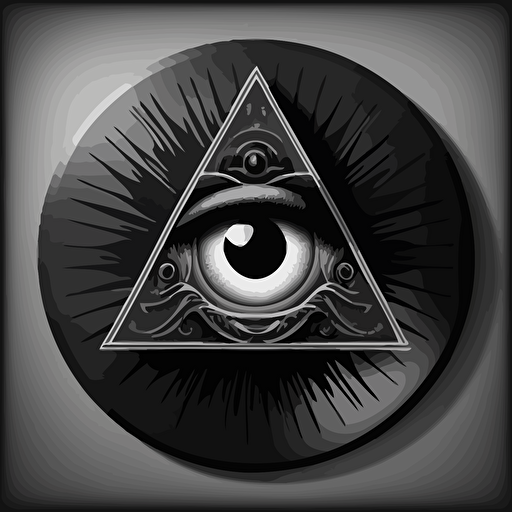 black and white vector, vinyl record cd, with illuminati eye in the middle