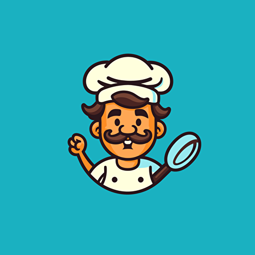 simple outline cute chef logo, flat vector, plain image, Adobe