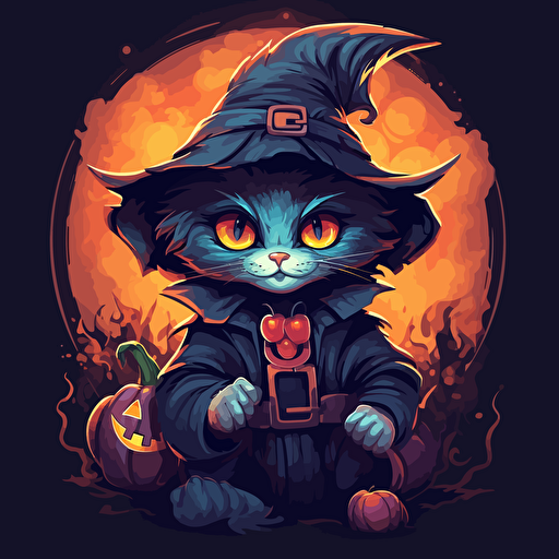 halloween cat, witch costume, vector form