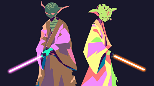 flat vector art, Jedi, green, yellow, and purple colors, brother and sister
