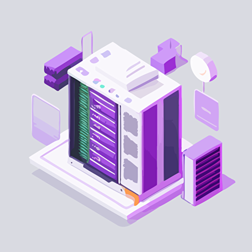 dedicated server, hosting, isometric, flat illustration, svg, UI illustration, GUI, Minimalism, vector art, White background, purple palette