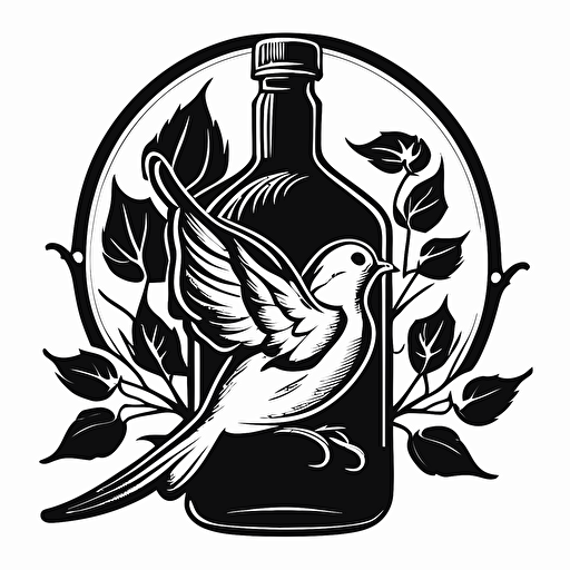 logo, dove holding a bottle, vector, 50's style, black and gray no text