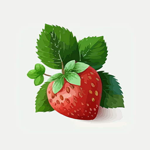 a simple red strawberry with green leaves is on a white backgrund, in the style minimalista vector, drawing