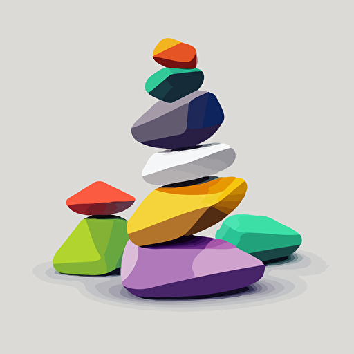 colourful stones leing on each other, vector illustration, white background, balanced asymmetry