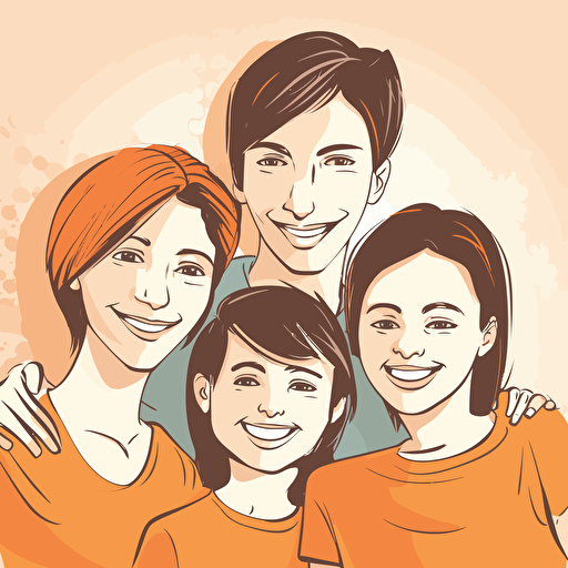 family of 4, smiling, vector