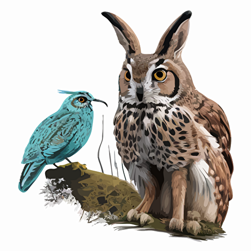 a vector image of an owl next to a hare