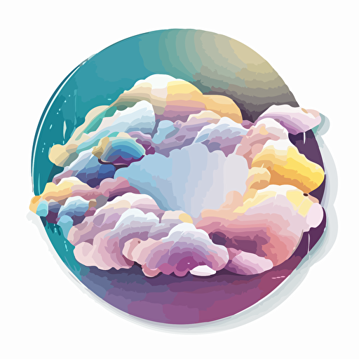 Vector sticker design, transparent background, shimmer pastel toning swirling clouds against blue sky background