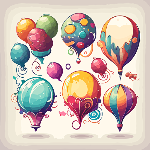 balloons, detailed, cartoon style, 2d clipart vector, creative and imaginative, hd, white background