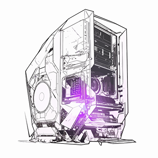 2D vector Gaming PC in minimalism cyberpunk style. Background white