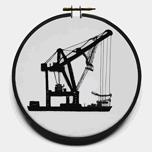 port, portal crane, white background, vector, minimalism, black thread embroidery