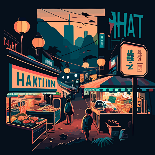 colorful vector art, multiverse of taiwan, night markets