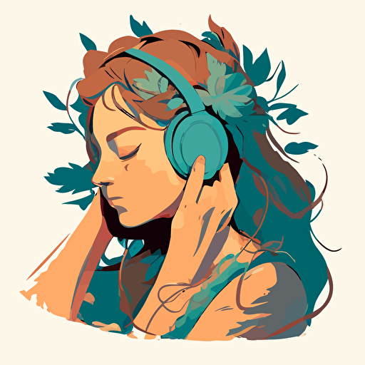 someone listening to headphones with eyes closed by glen keane, 2d vector art, flat colors