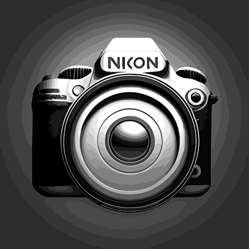 simple logo using nikon camera vector drawing, looking straight at camera from the front