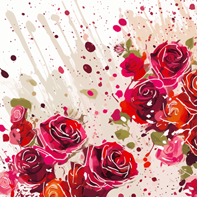 burst of many roses at many sizes like splatterd confetti, vector artwork