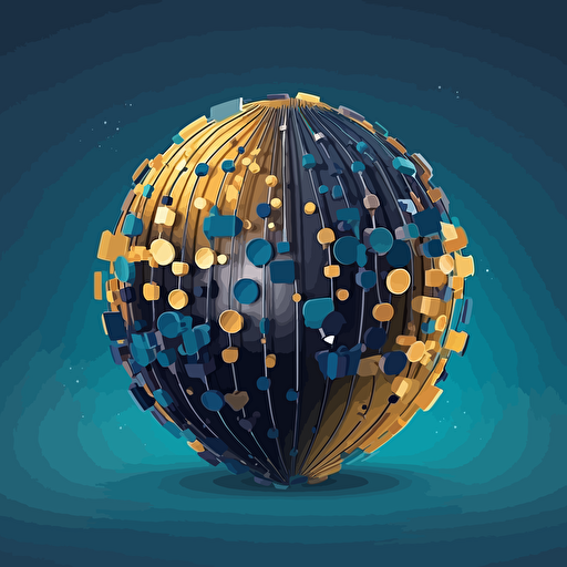 globe with some combs of a soccer ball, colours indigo, azure and gold, futuristic, galactic, vector