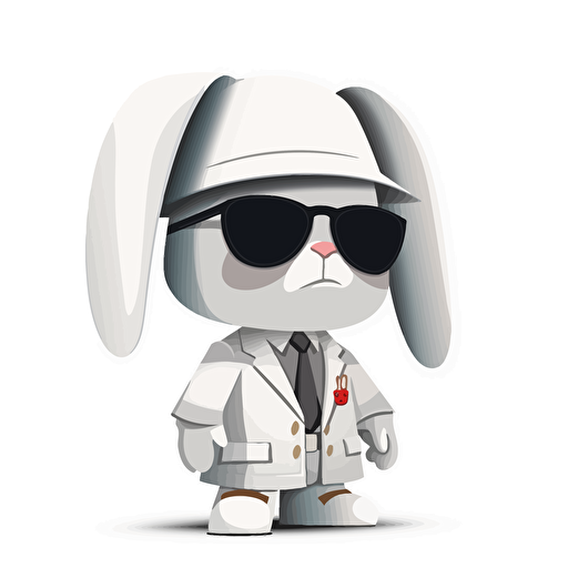 a vector flat picture in Unreal Engine of a rabbit funko pop dressed with fashionable clothes, white background for a clean, minimalist design