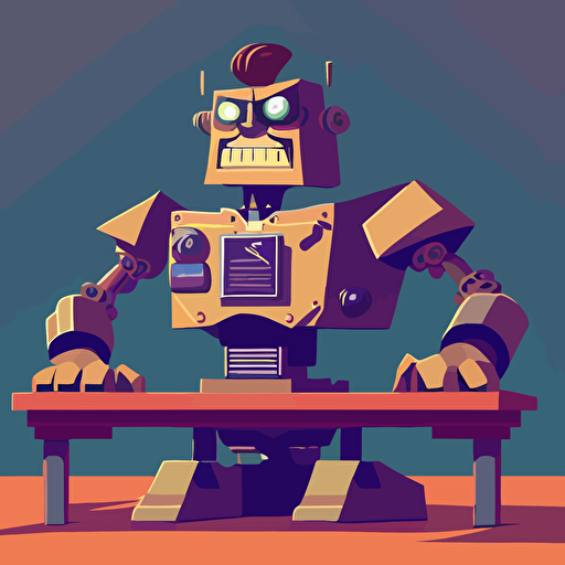Robotic teacher front of table, vector style
