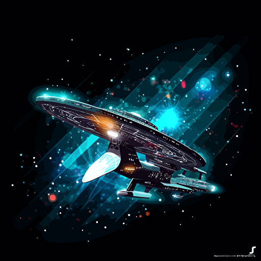 star trek spaceship, vector art, galaxy background