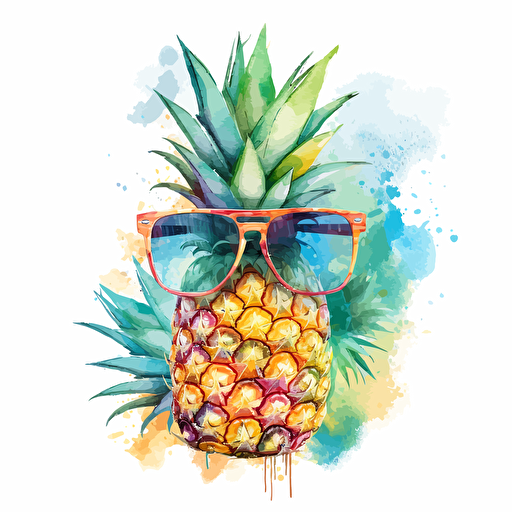 cure watercolor design of a pineapple wearing sunglasses, vector