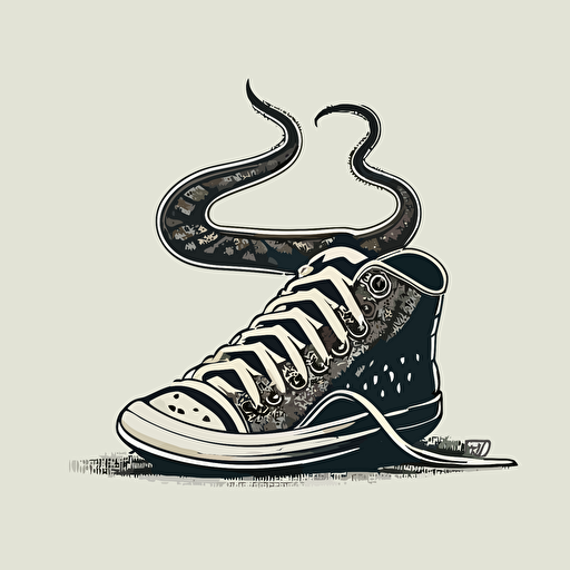 vector logo, simple, no detail, no shading, flat color, monotone, funny snake merging with sneaker shoes, humorous