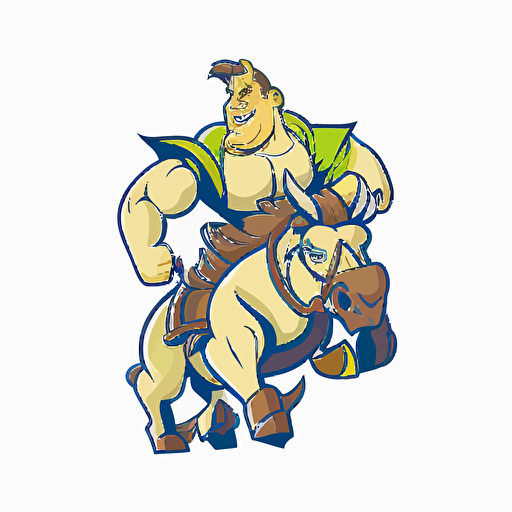 ogre riding a donkey, vector logo, vector art, emblem, simple cartoon, 2d, no text, white background