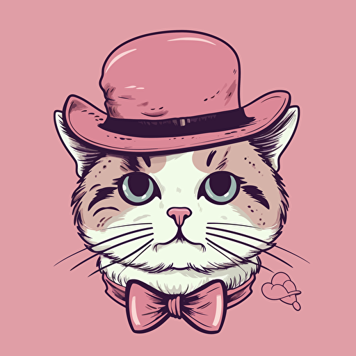 a pink vector art cat with a thin mustache and a bonnet