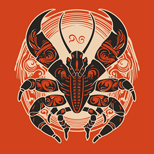 logo design, using traditional Maori patterns, with a crayfish as the main feature, coloured vector image