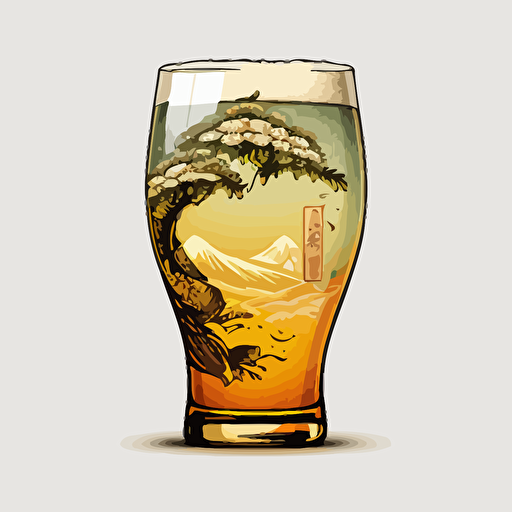 vector beer glass, ukiyo-e style, illustration