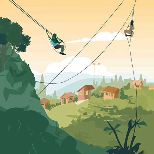 2d illustration of a person zip lining at Picnic Grove in Tagaytay Philippines, vector art style