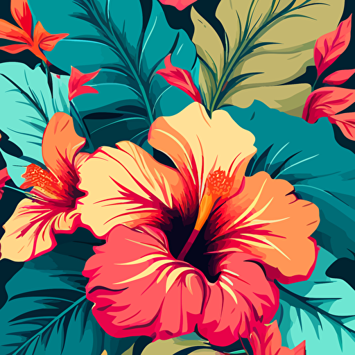 hibiscus vector pattern design, vibrant colors