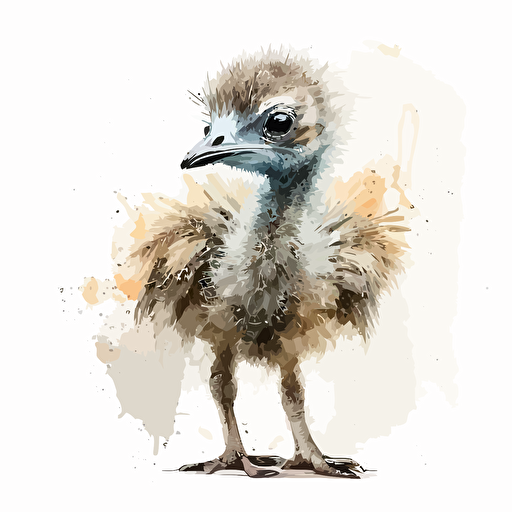 baby watercolor ostrich vector,comic style, white background