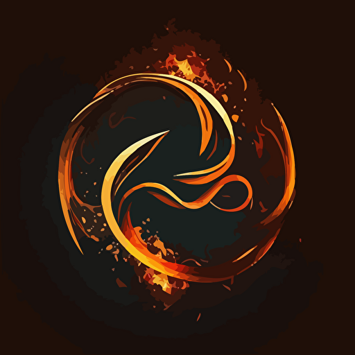 minimalist, logo, mobius symbol on fire, dark background, orange, vector, no shadows