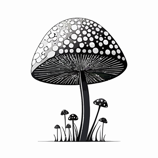 whimsical mushroom in style of charles williams, simple, black and white, flat, vector, line drawling, white background ar 1:1