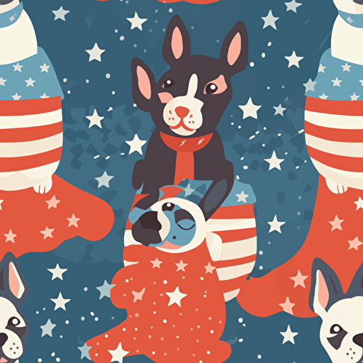 cute vector illustration of two dogs having fun, USA Flag Colors, 4th of July Theme