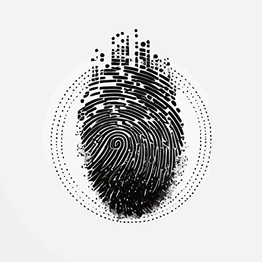 a futuristic pixel simple iconic logo of a fingerprint made of circuitry, black vector on white background.