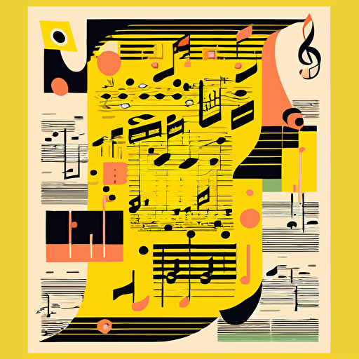 yellow Coherent vectorized cartoon sheet music ，color block