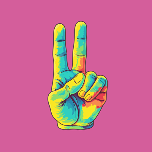 peace sign hand sign tie dye colors bright vivid colors retro illustration vector illustration retro cartoon style sticker